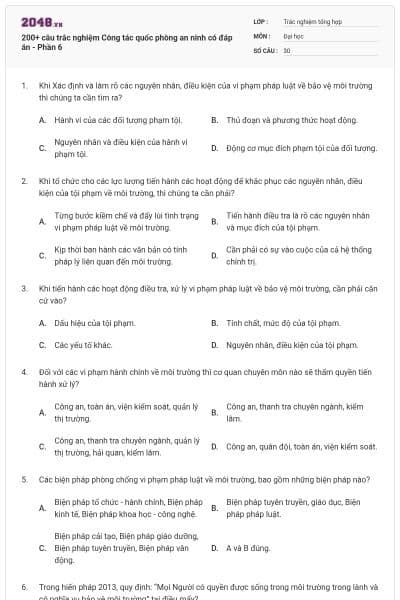 200+ câu trắc nghiệm Công tác quốc phòng an ninh có đáp án - Phần 6