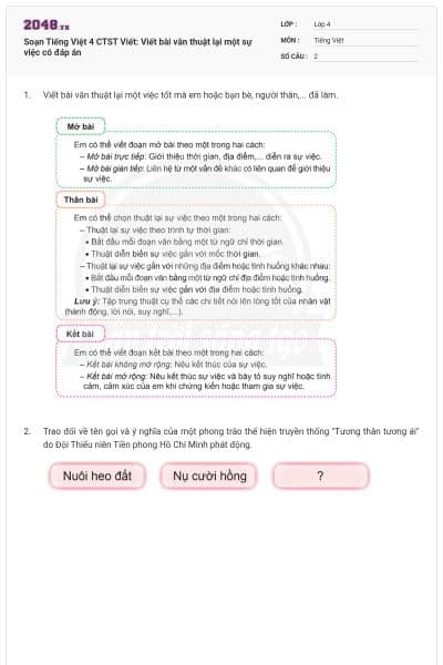 Soạn Tiếng Việt 4 CTST Viết: Viết bài văn thuật lại một sự việc có đáp án