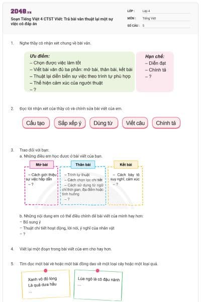 Soạn Tiếng Việt 4 CTST Viết: Trả bài văn thuật lại một sự việc có đáp án