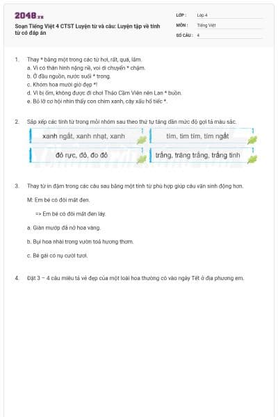 Soạn Tiếng Việt 4 CTST Luyện từ và câu: Luyện tập về tính từ có đáp án