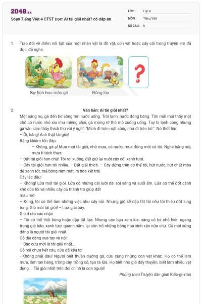 Soạn Tiếng Việt 4 CTST Đọc: Ai tài giỏi nhất? có đáp án