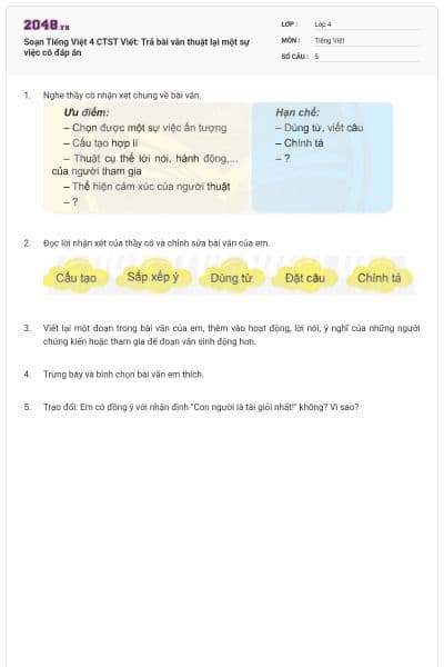 Soạn Tiếng Việt 4 CTST Viết: Trả bài văn thuật lại một sự việc có đáp án