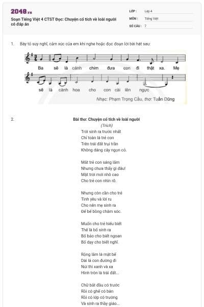 Soạn Tiếng Việt 4 CTST Đọc: Chuyện cổ tích về loài người có đáp án