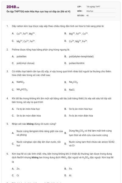 Ôn tập THPTGQ môn Hóa Học cực hay có đáp án (Đề số 4)