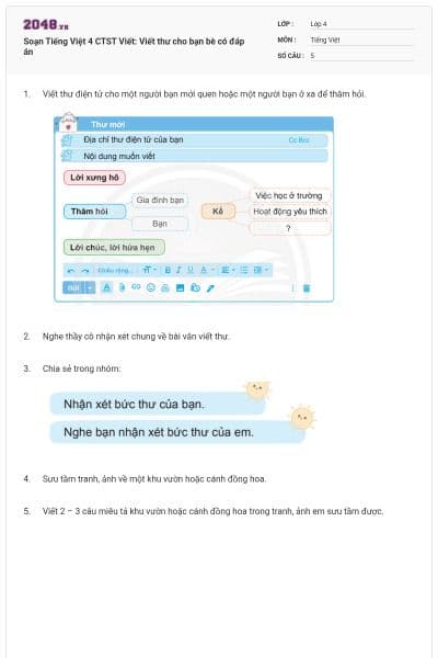 Soạn Tiếng Việt 4 CTST Viết: Viết thư cho bạn bè có đáp án