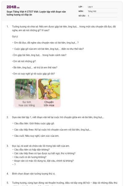 Soạn Tiếng Việt 4 CTST Viết: Luyện tập viết đoạn văn tưởng tượng có đáp án