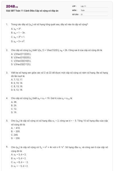 Giải SBT Toán 11 Cánh Diều Cấp số cộng có đáp án