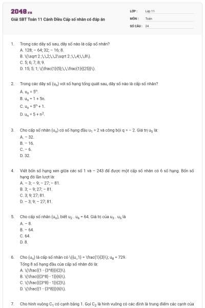 Giải SBT Toán 11 Cánh Diều Cấp số nhân có đáp án