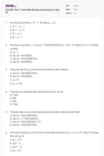 Giải SBT Toán 11 Cánh Diều Bài tập cuối chương 2 có đáp án