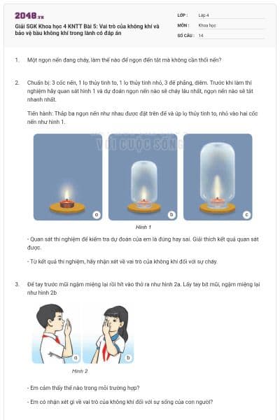 Giải SGK Khoa học 4 KNTT Bài 5: Vai trò của không khí và bảo vệ bầu không khí trong lành có đáp án