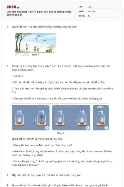 Giải SGK Khoa học 4 KNTT Bài 6: Gió, bão và phòng chống bão có đáp án