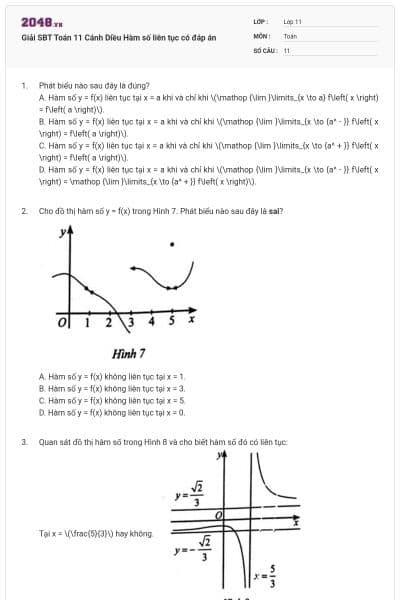 Giải SBT Toán 11 Cánh Diều Hàm số liên tục có đáp án