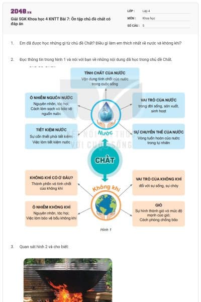 Giải SGK Khoa học 4 KNTT Bài 7: Ôn tập chủ đề chất có đáp án