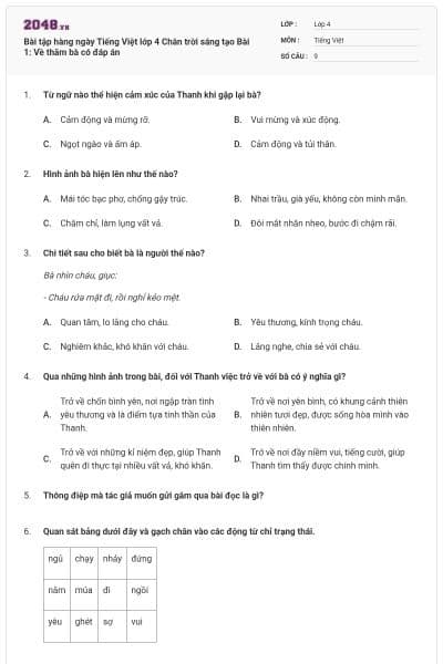 Bài tập hàng ngày Tiếng Việt lớp 4 Chân trời sáng tạo Bài 1: Về thăm bà có đáp án