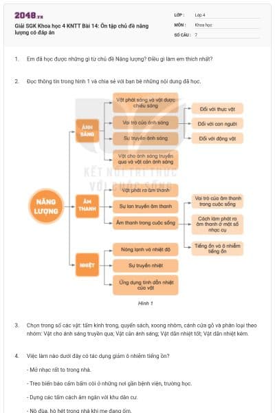 Giải SGK Khoa học 4 KNTT Bài 14: Ôn tập chủ đề năng lượng có đáp án