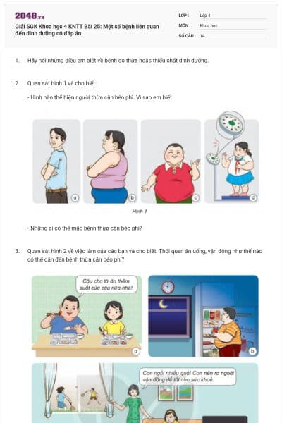 Giải SGK Khoa học 4 KNTT Bài 25: Một số bệnh liên quan đến dinh dưỡng có đáp án