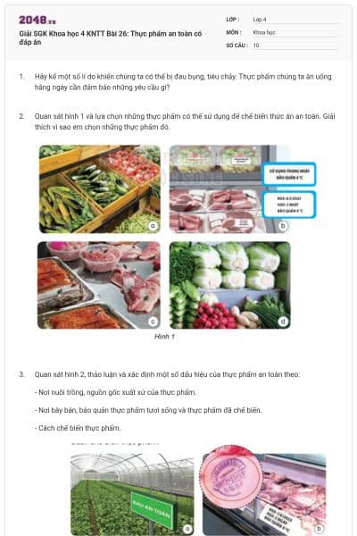 Giải SGK Khoa học 4 KNTT Bài 26: Thực phẩm an toàn có đáp án