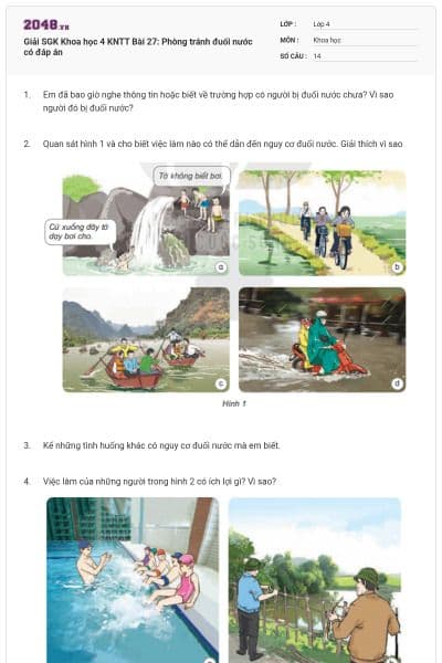 Giải SGK Khoa học 4 KNTT Bài 27: Phòng tránh đuối nước có đáp án