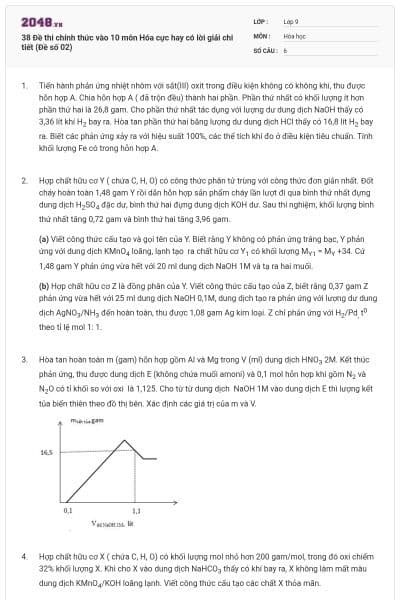38 Đề thi chính thức vào 10 môn Hóa cực hay có lời giải chi tiết (Đề số 02)