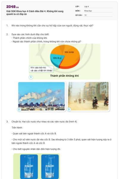 Giải SGK Khoa học 4 Cánh diều Bài 4. Không khí xung quanh ta có đáp án