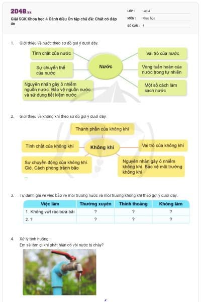 Giải SGK Khoa học 4 Cánh diều Ôn tập chủ đề: Chất có đáp án