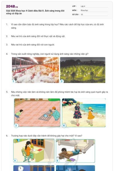 Giải SGK Khoa học 4 Cánh diều Bài 8. Ánh sáng trong đời sống có đáp án