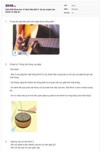 Giải SGK Khoa học 4 Cánh diều Bài 9. Sự lan truyền âm thanh có đáp án