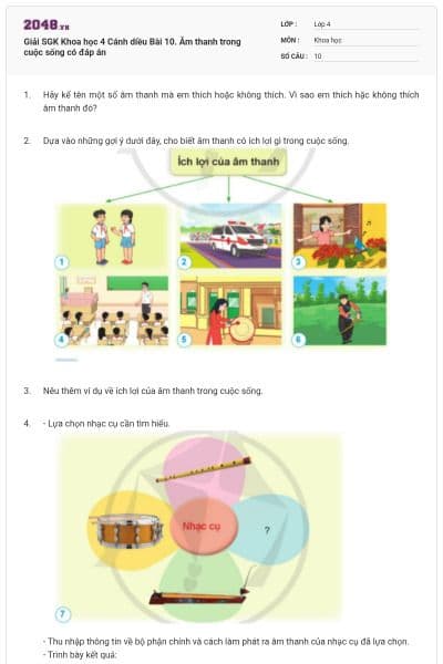 Giải SGK Khoa học 4 Cánh diều Bài 10. Âm thanh trong cuộc sống có đáp án