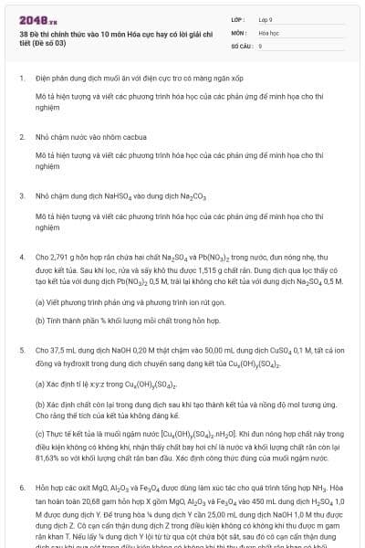 38 Đề thi chính thức vào 10 môn Hóa cực hay có lời giải chi tiết (Đề số 03)