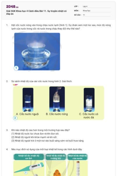 Giải SGK Khoa học 4 Cánh diều Bài 11. Sự truyền nhiệt có đáp án