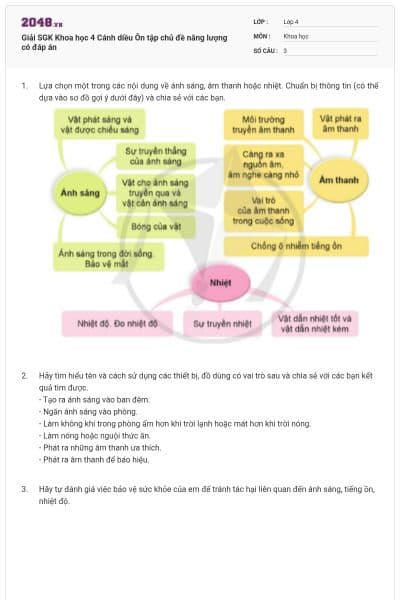 Giải SGK Khoa học 4 Cánh diều Ôn tập chủ đề năng lượng có đáp án