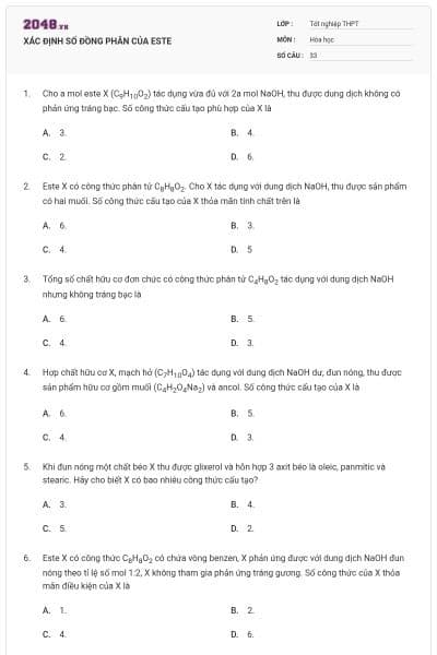 XÁC ĐỊNH SỐ ĐỒNG PHÂN CỦA ESTE