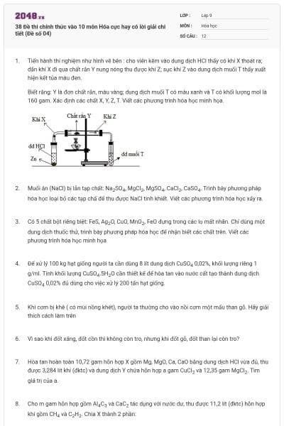 38 Đề thi chính thức vào 10 môn Hóa cực hay có lời giải chi tiết (Đề số 04)