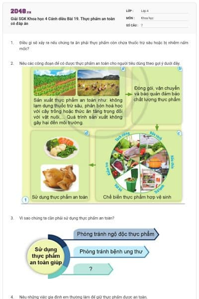 Giải SGK Khoa học 4 Cánh diều Bài 19. Thực phẩm an toàn có đáp án