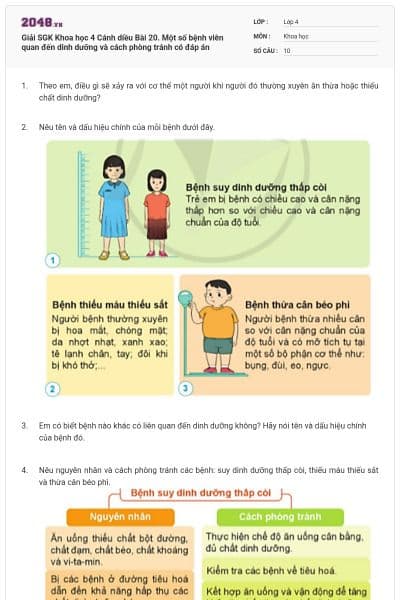 Giải SGK Khoa học 4 Cánh diều Bài 20. Một số bệnh viên quan đến dinh dưỡng và cách phòng tránh có đáp án