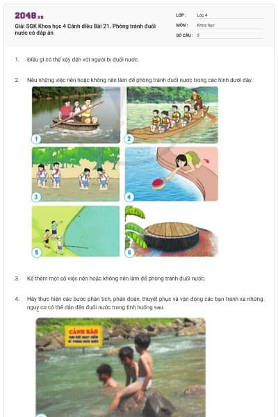 Giải SGK Khoa học 4 Cánh diều Bài 21. Phòng tránh đuối nước có đáp án