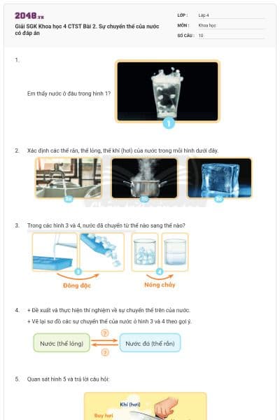 Giải SGK Khoa học 4 CTST Bài 2. Sự chuyển thể của nước có đáp án