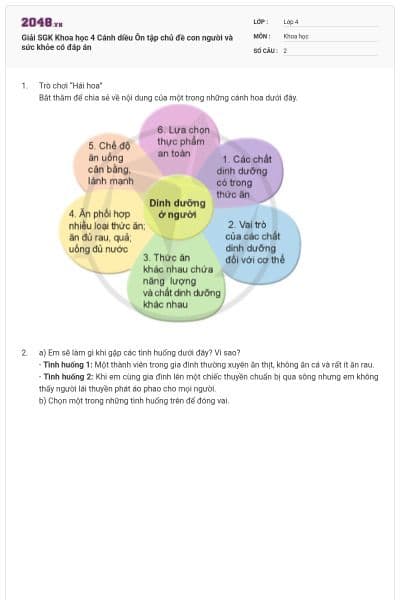Giải SGK Khoa học 4 Cánh diều Ôn tập chủ đề con người và sức khỏe có đáp án