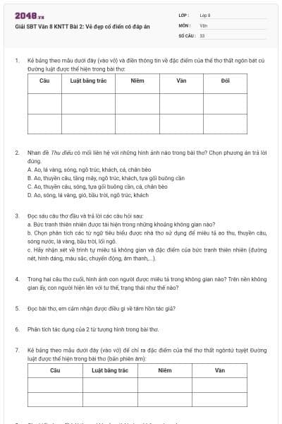 Giải SBT Văn 8 KNTT Bài 2: Vẻ đẹp cổ điển có đáp án