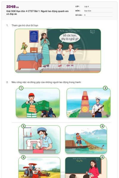 Giải SGK Đạo đức 4 CTST Bài 1: Người lao động quanh em có đáp án