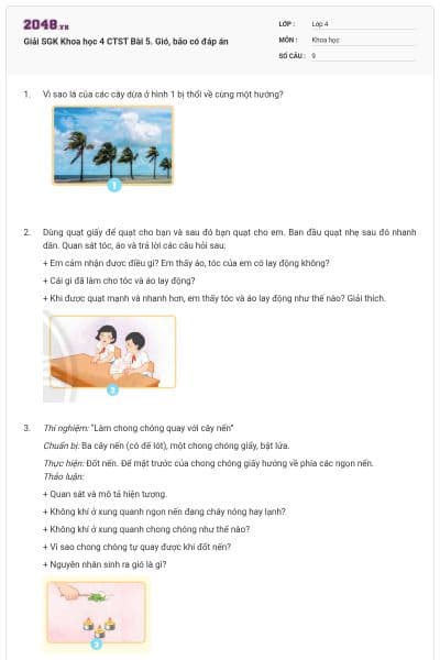 Giải SGK Khoa học 4 CTST Bài 5. Gió, bão có đáp án