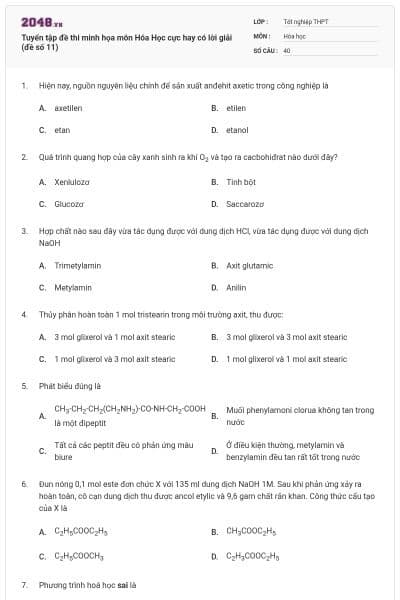Tuyển tập đề thi minh họa môn Hóa Học cực hay có lời giải (đề số 11)