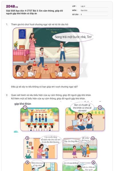 Giải SGK Đạo đức 4 CTST Bài 3: Em cảm thông, giúp đỡ người gặp khó khăn có đáp án