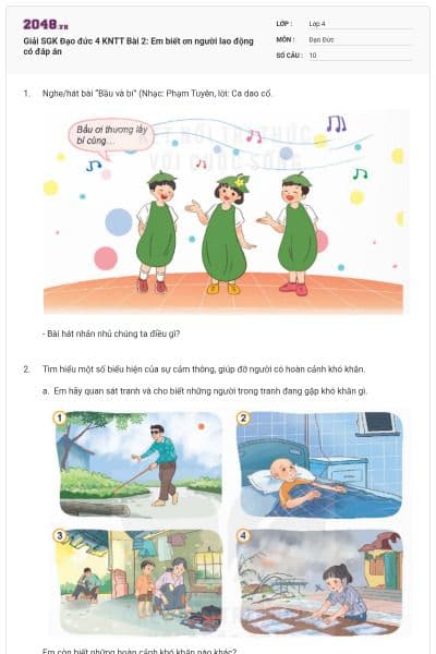 Giải SGK Đạo đức 4 KNTT Bài 2: Em biết ơn người lao động có đáp án