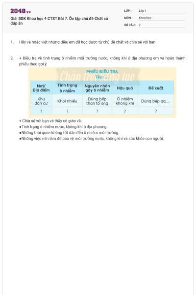 Giải SGK Khoa học 4 CTST Bài 7. Ôn tập chủ đề Chất có đáp án