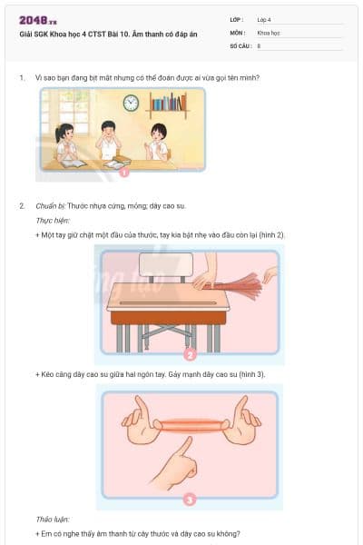 Giải SGK Khoa học 4 CTST Bài 10. Âm thanh có đáp án