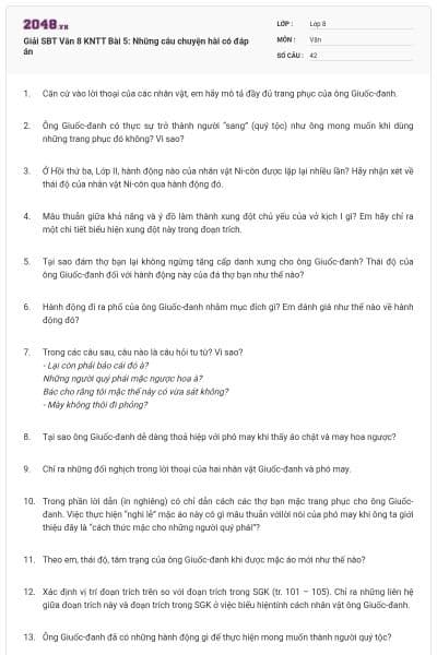 Giải SBT Văn 8 KNTT Bài 5: Những câu chuyện hài có đáp án