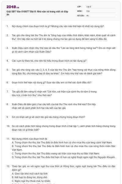 Giải SBT Văn 8 KNTT Bài 8: Nhà văn và trang viết có đáp án