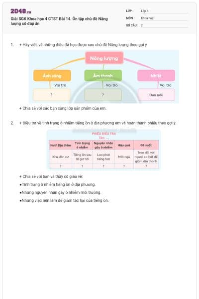 Giải SGK Khoa học 4 CTST Bài 14. Ôn tập chủ đề Năng lượng có đáp án