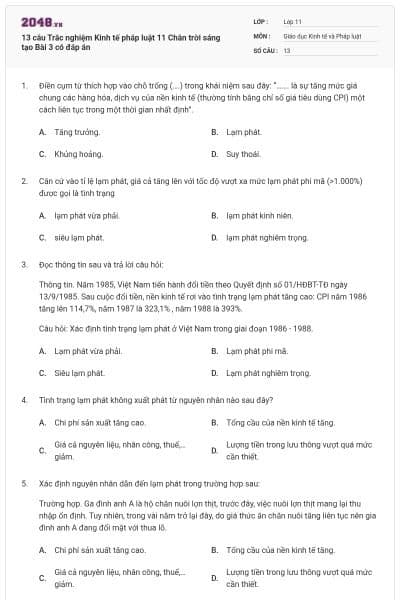 13 câu Trắc nghiệm Kinh tế pháp luật 11 Chân trời sáng tạo Bài 3 có đáp án